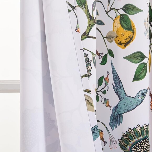 Floral Lemon Hummingbird Curtains Patterned Waverly Mid-Century Style - Picture 9 of 9